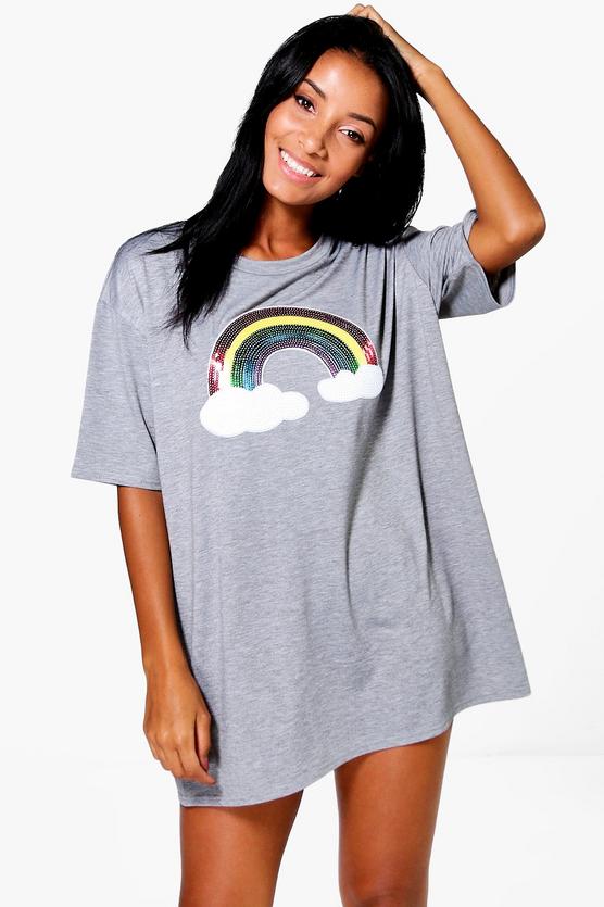 Ivy Rainbow Sequin Patch Oversized Night Dress